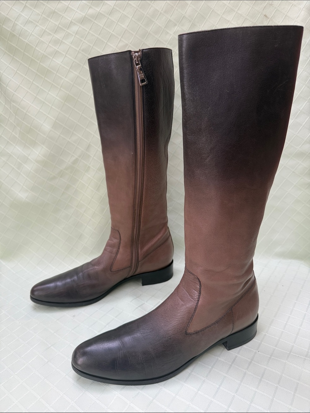 Vintage brown/gray ombré Prada leather riding boots